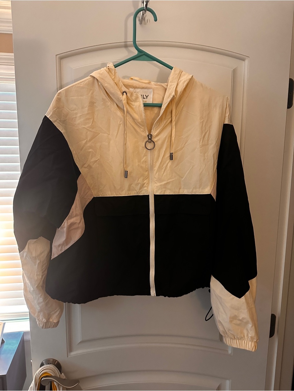 Only Black and Cream Colorblock Hooded Bomber Jacket